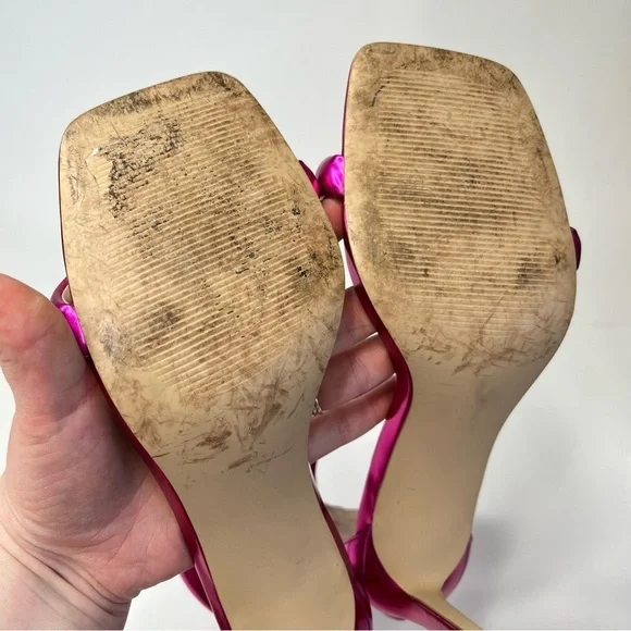 STEVE MADDEN Partay Pink Metallic Bubble Strap Square Toe Stiletto Sandals Heels - Picture 12 of 15